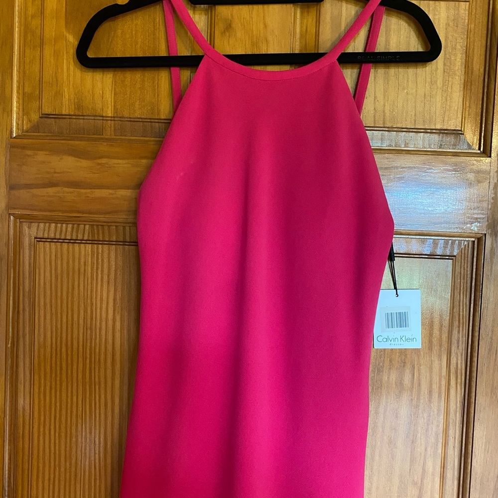 New Calvin Klein Halter Open Back Fuschia Gown size 10
